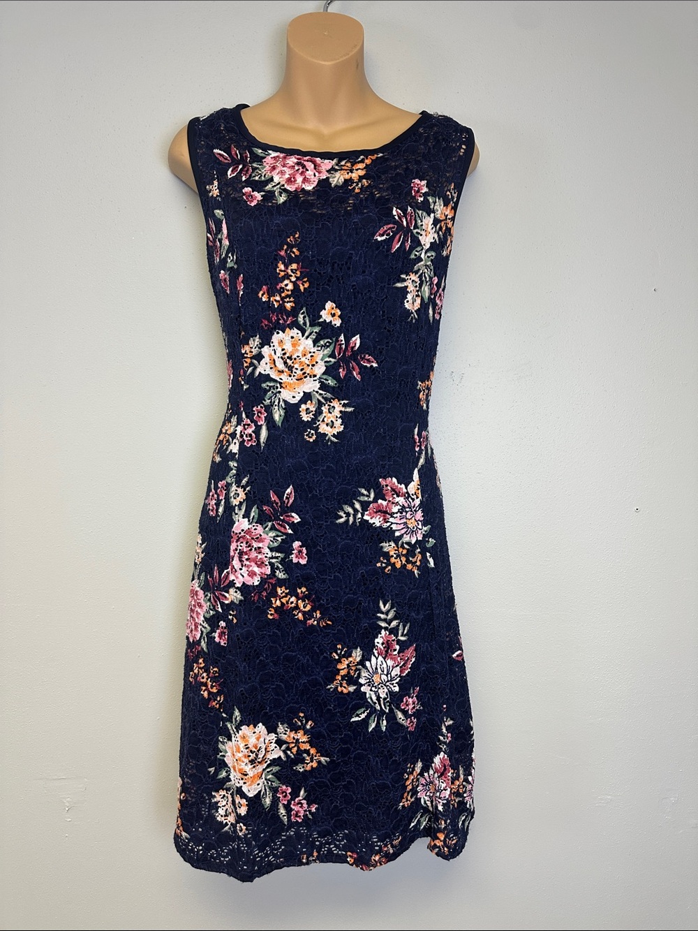 Apt. 9 Navy Floral Lace Sleeveless Boatneck A Line Mini Dress